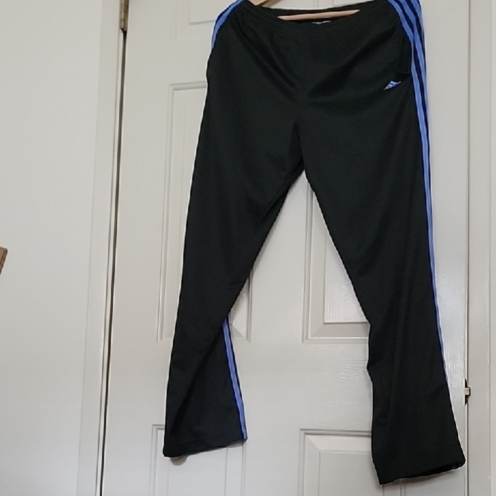 Adidas Black Track Pants with Blue Stripes